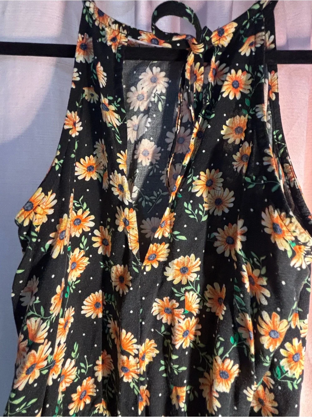 Black Floral Romper / Shorts with Pockets Elastic Waist